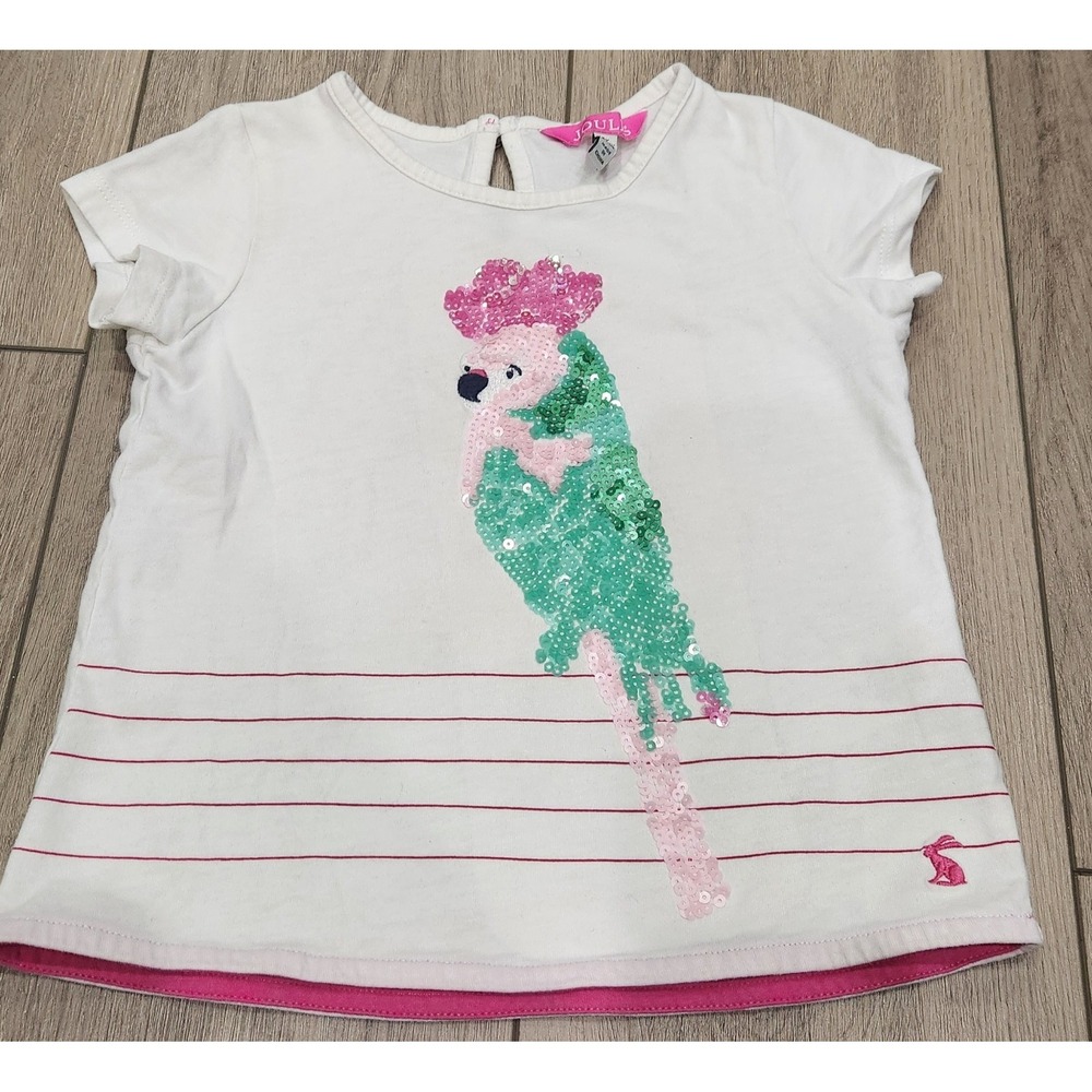 Joules Girls Sequin Parrot Bird T-Shirt‎ Top Size 5Y / 110cm 100% Cotton